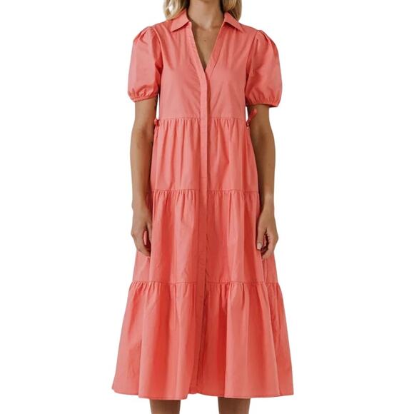 English Factory Peach Puff Sleeved, Tiered, Midi Dress NWT- M - Picture 1 of 11